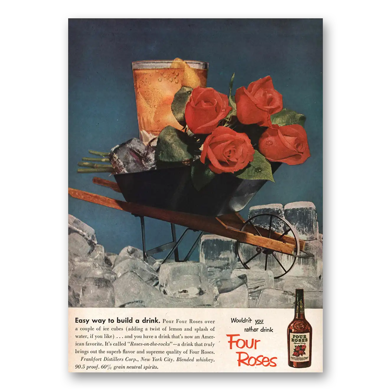 1951 Four Roses Easy Way to Build a Drink Vintage Magazine Print Ad