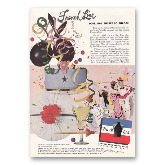 1951 French Line Gay Entree Vintage Magazine Print Ad