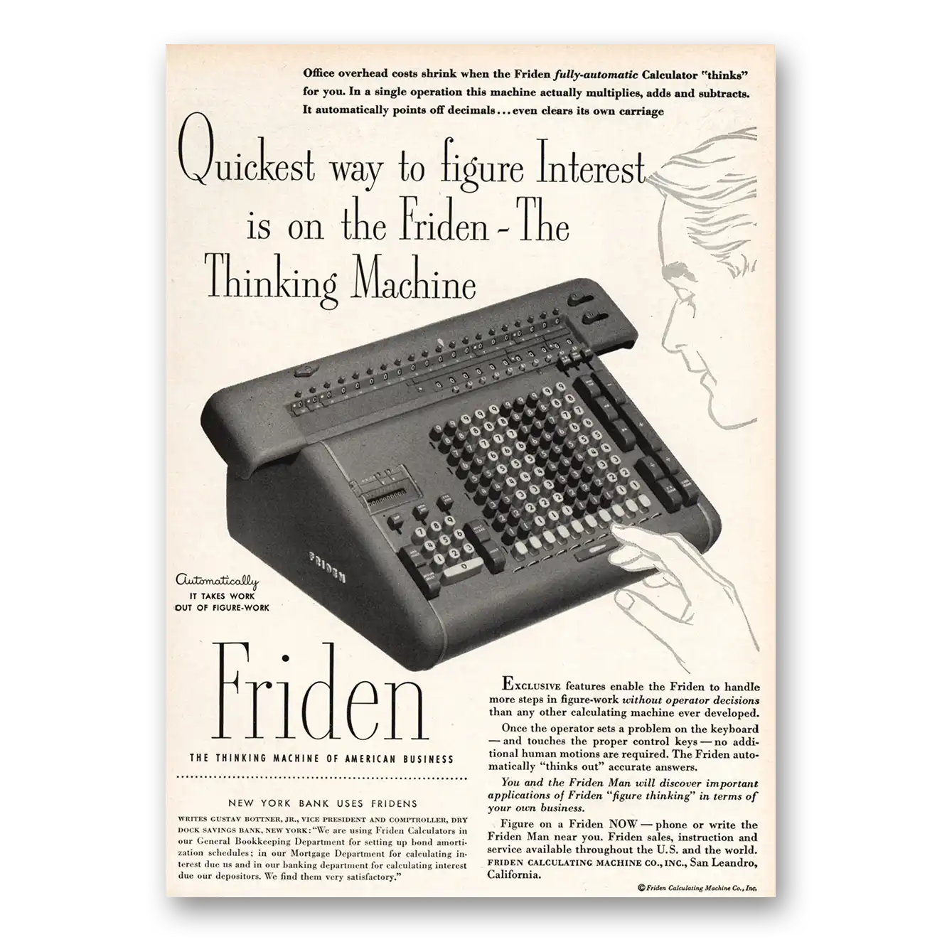 1951 Friden Calculator Thinking Machine Quickest Way Figure Interest Vintage Magazine Print Ad