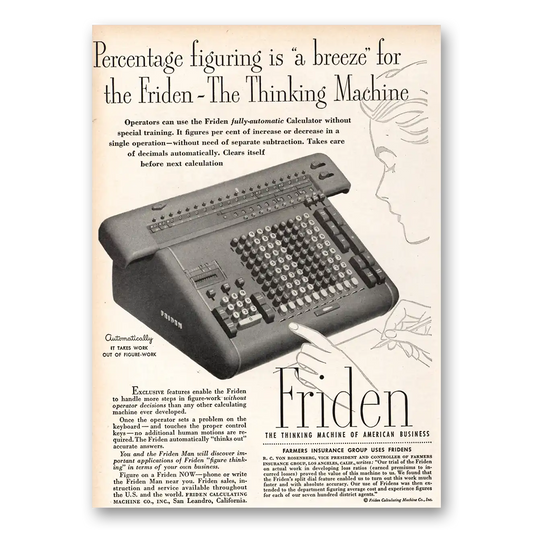 1951 Friden Calculator Thinking Machine Percentage Figuring Vintage Magazine Print Ad