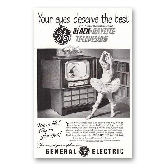 1951 General Electric Television Black Daylite Television Ballerina Vintage Magazine Print Ad