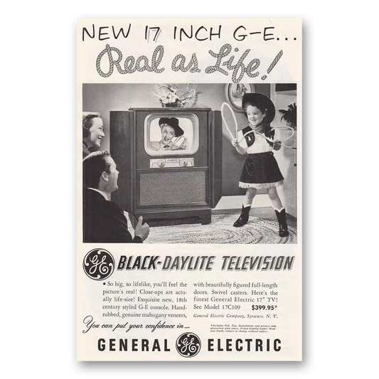 1951 General Electric Television Black Daylite Television Cowgirl Vintage Magazine Print Ad