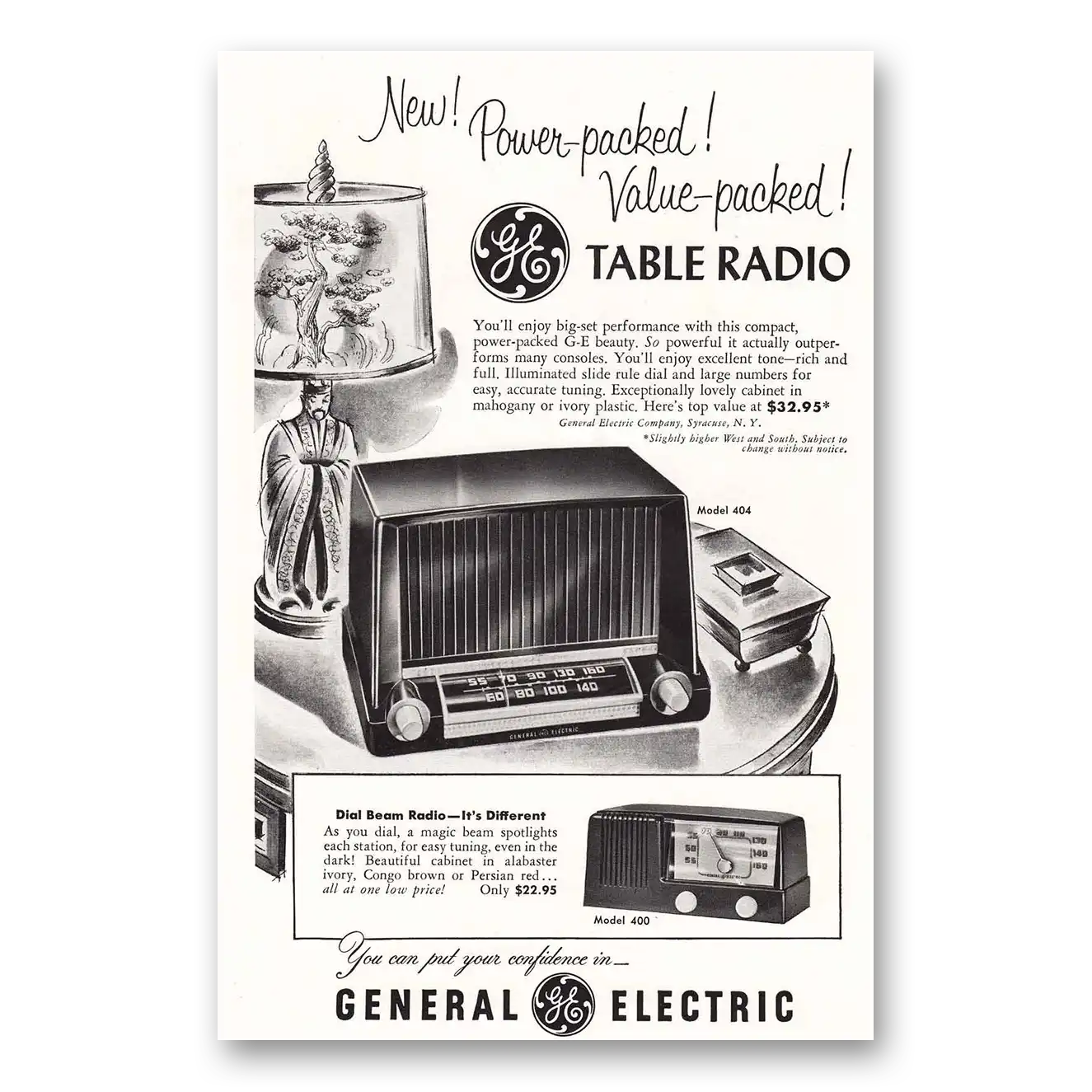 1951 General Electric Radio Table Radio Power Packed Vintage Magazine Print Ad