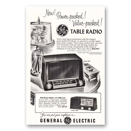 1951 General Electric Radio Table Radio Power Packed Vintage Magazine Print Ad