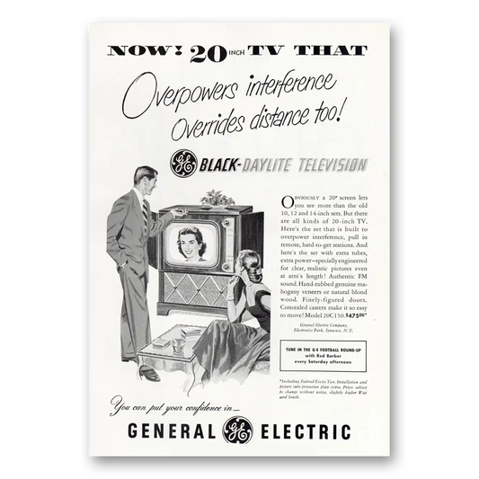 1951 General Electric Television Overpowers Interference Vintage Magazine Print Ad