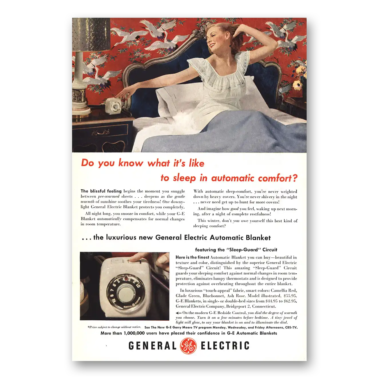 1951 General Electric Blanket Sleep Automatic Comfort Vintage Magazine Print Ad