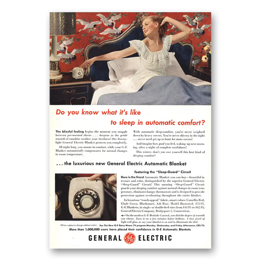 1951 General Electric Blanket Sleep Automatic Comfort Vintage Magazine Print Ad