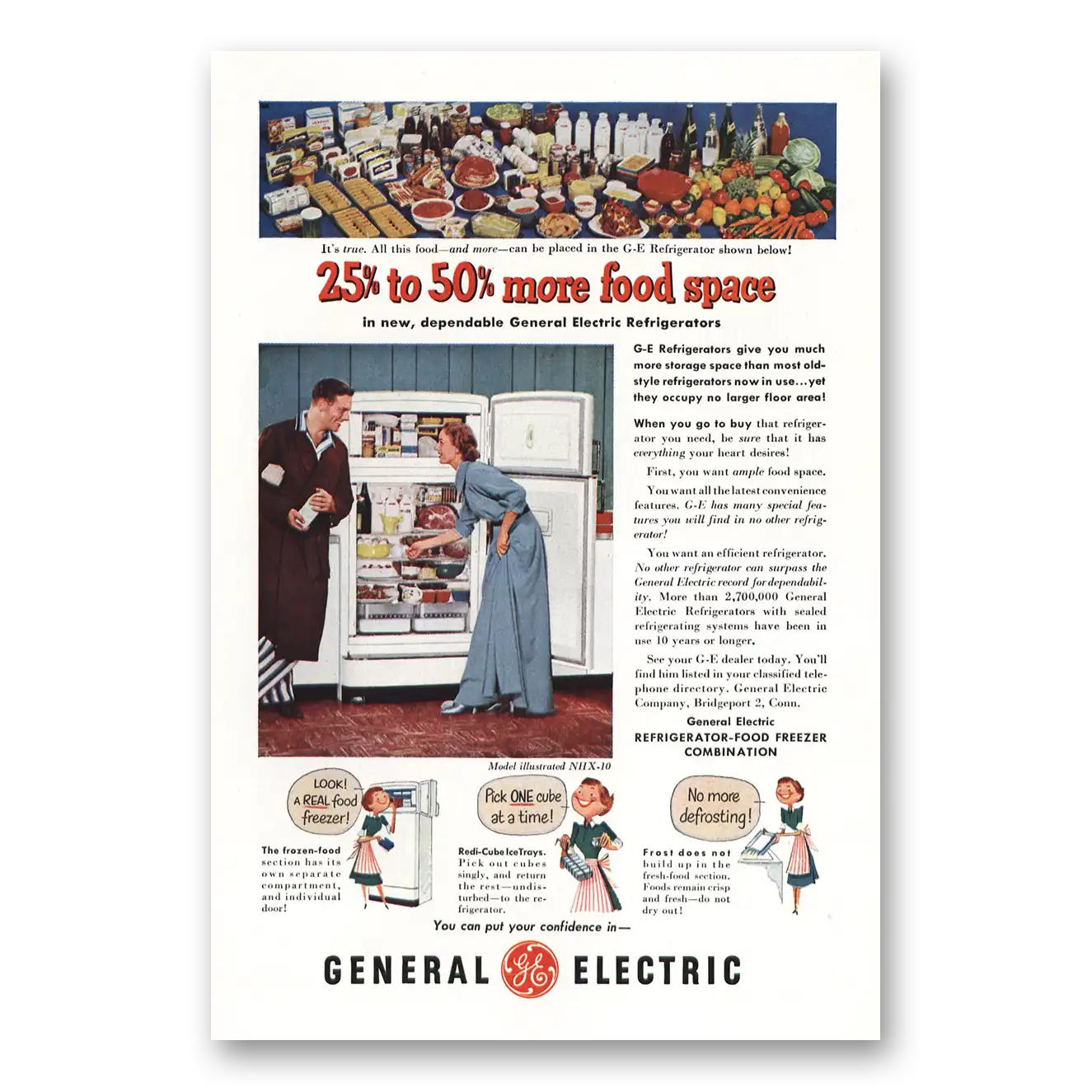 1951 General Electric Refrigerator NHX 10 Model Vintage Magazine Print Ad