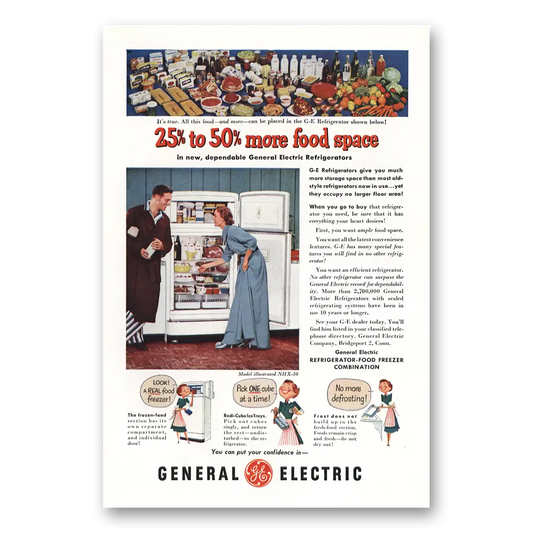 1951 General Electric Refrigerator NHX 10 Model Vintage Magazine Print Ad