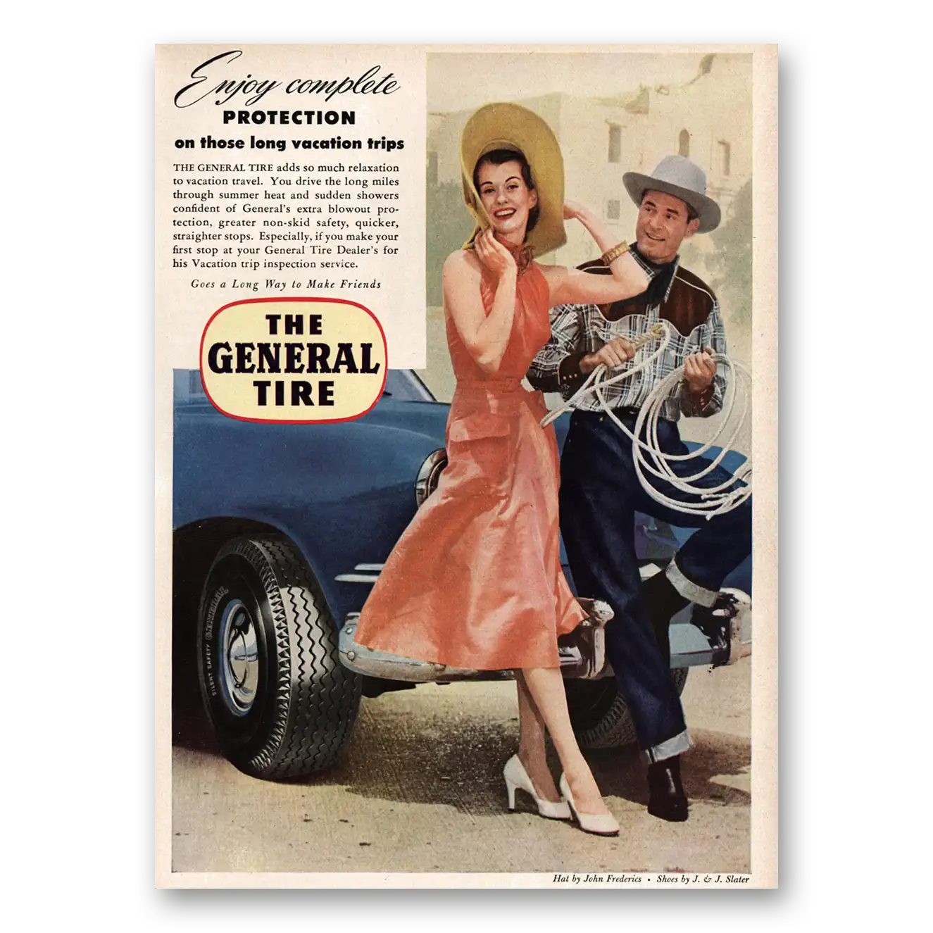 1951 General Tire Protection Long Vacation Trips Vintage Magazine Print Ad