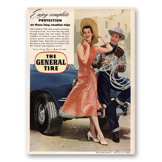 1951 General Tire Protection Long Vacation Trips Vintage Magazine Print Ad