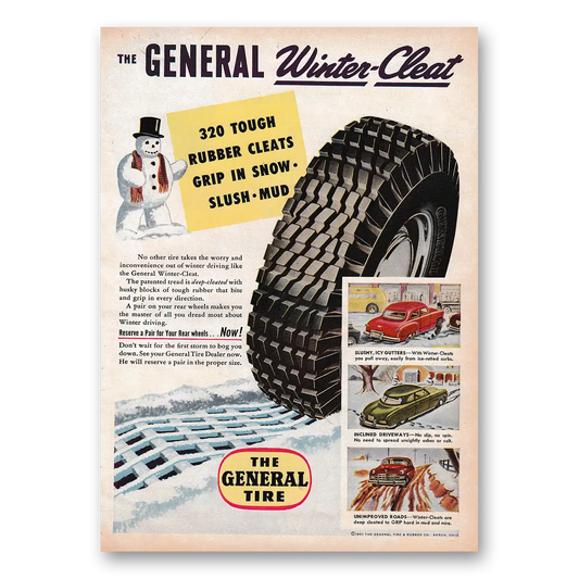 1951 General Tire Winter Cleat Vintage Magazine Print Ad