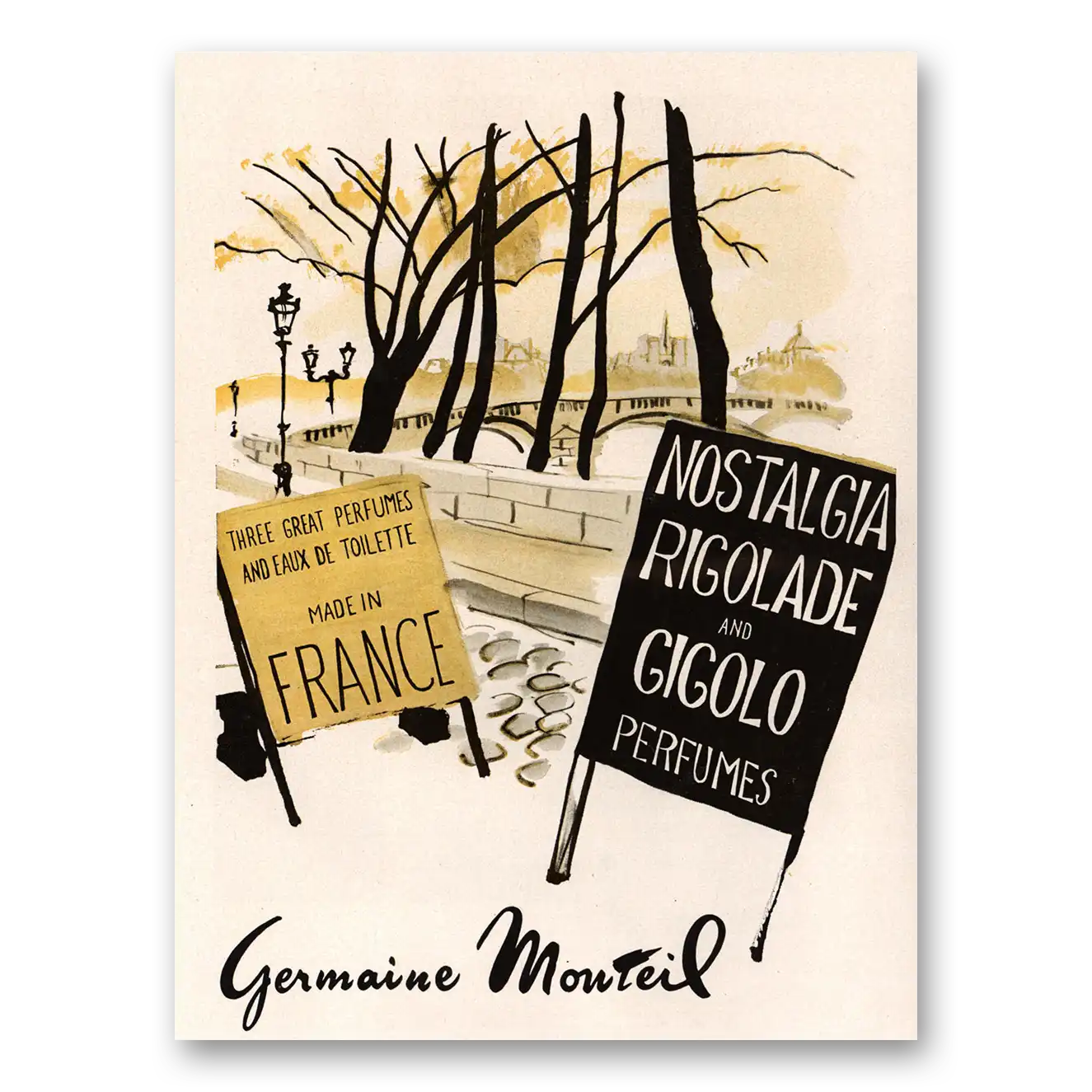 1951 Germaine Monteil Perfume Nostalgia Rigolade Gigolo Vintage Magazine Print Ad