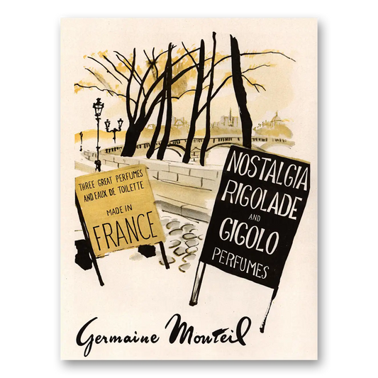 1951 Germaine Monteil Perfume Nostalgia Rigolade Gigolo Vintage Magazine Print Ad