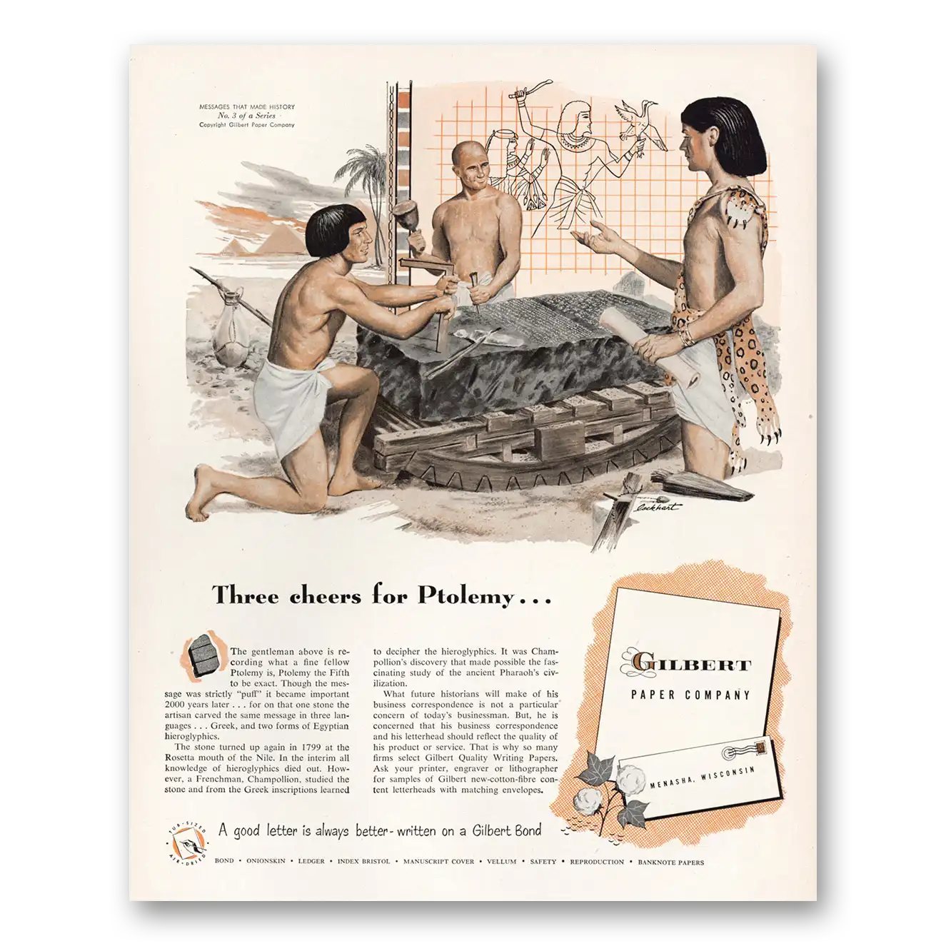 1951 Gilbert Paper Three Cheers for Ptolemy Vintage Magazine Print Ad