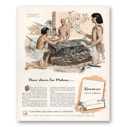 1951 Gilbert Paper Three Cheers for Ptolemy Vintage Magazine Print Ad