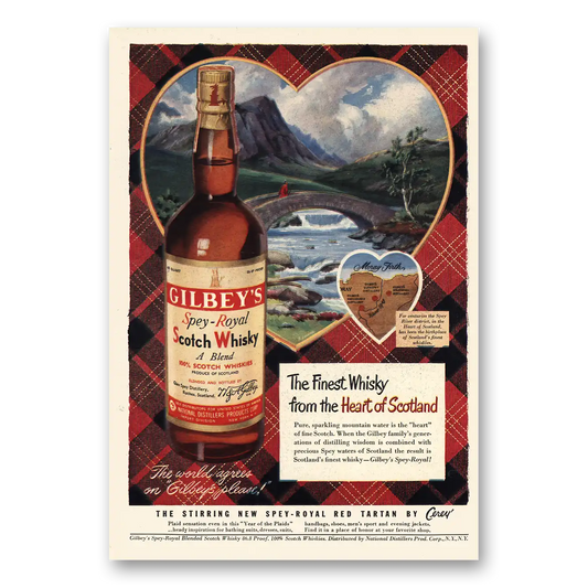 1951 Gilbeys Gin Heart of Scotland Vintage Magazine Print Ad