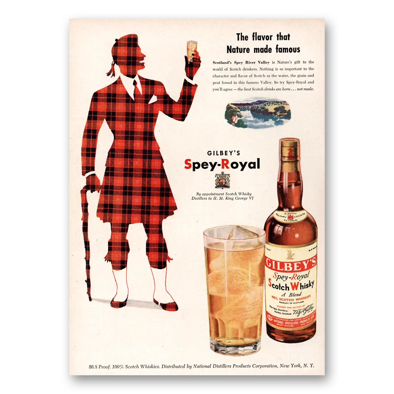 1951 Gilbeys Whisky Spey Royal Vintage Magazine Print Ad