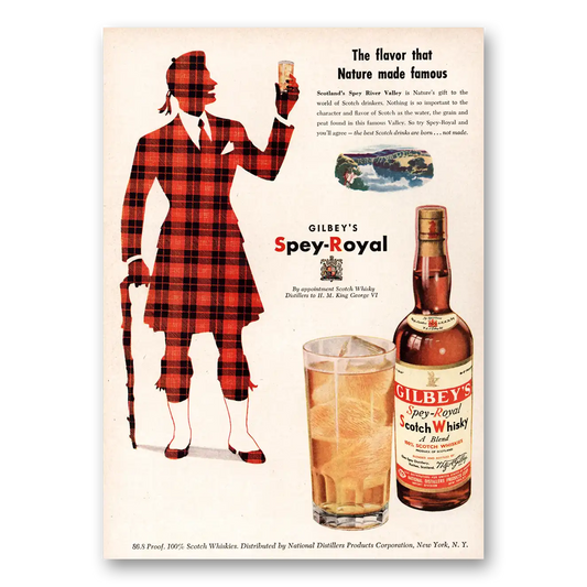 1951 Gilbeys Whisky Spey Royal Vintage Magazine Print Ad