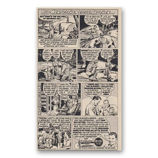 1951 Gillette Razor Bud Went To The Rescue Vintage Magazine Print Ad