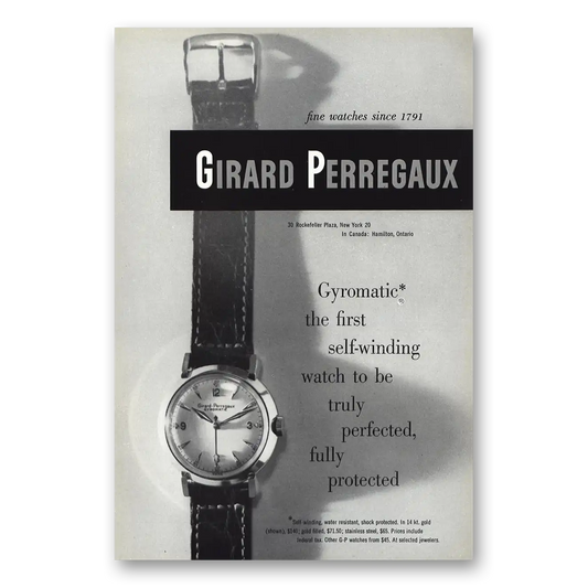 1951 Girard Perregaux Gyromatic Self Winding Vintage Magazine Print Ad