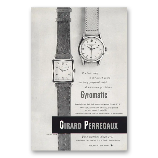 1951 Girard Perregaux Gyromatic Watch Vintage Magazine Print Ad