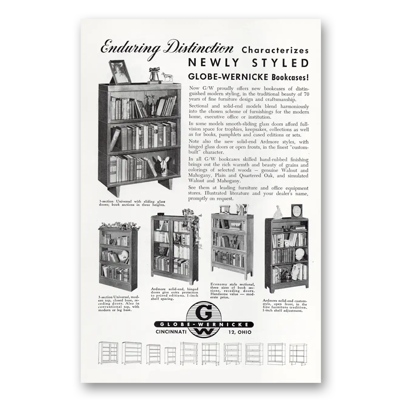 1951 Globe Wernicke Bookcases Enduring Distinction Vintage Magazine Print Ad