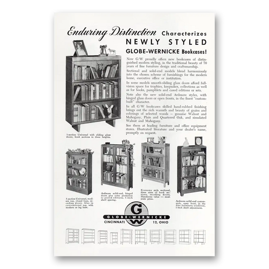 1951 Globe Wernicke Bookcases Enduring Distinction Vintage Magazine Print Ad