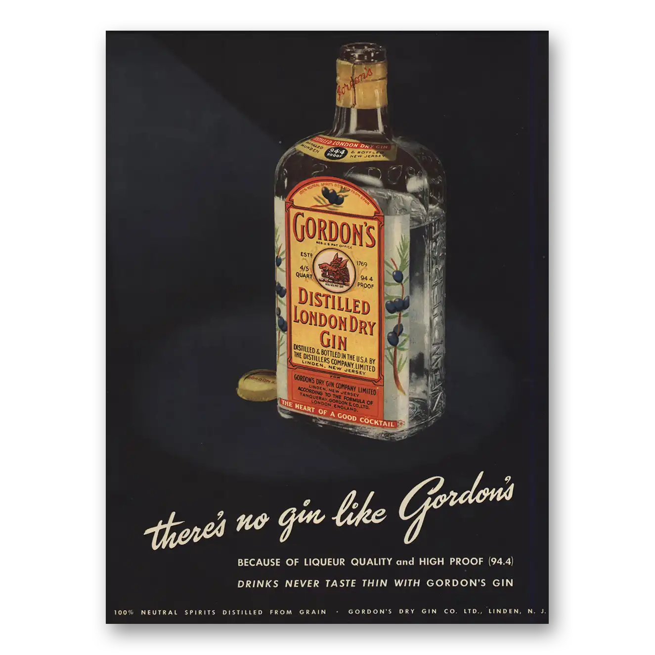 1951 Gordons Gin Theres No Gin Like Gordons Vintage Magazine Print Ad