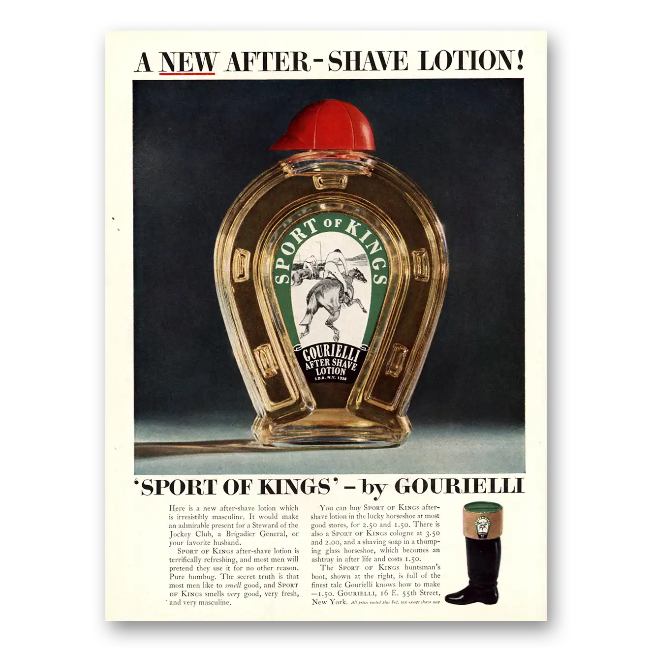 1951 Gourielli After Shave Lotion Sport of Kings Vintage Magazine Print Ad