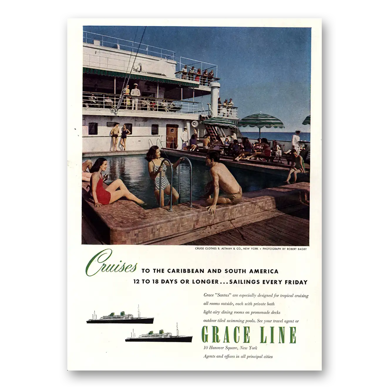 1951 Grace Line Designed for Tropical Cruising Vintage Magazine Print Ad