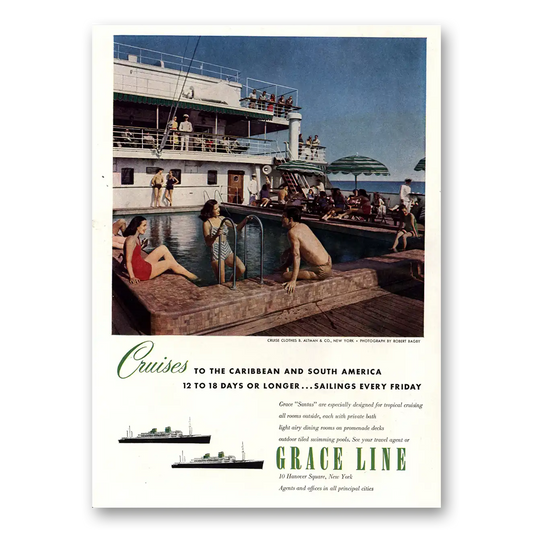 1951 Grace Line Designed for Tropical Cruising Vintage Magazine Print Ad