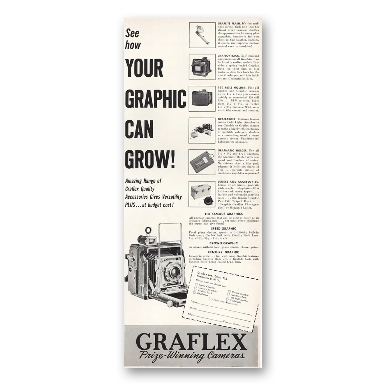 1951 Graflex Cameras Your Graphic Can Grow Vintage Magazine Print Ad