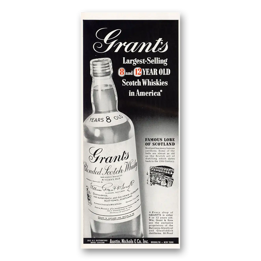 1951 Grants Scotch Whisky Largest Selling 8 and 12 Year Old Vintage Magazine Print Ad