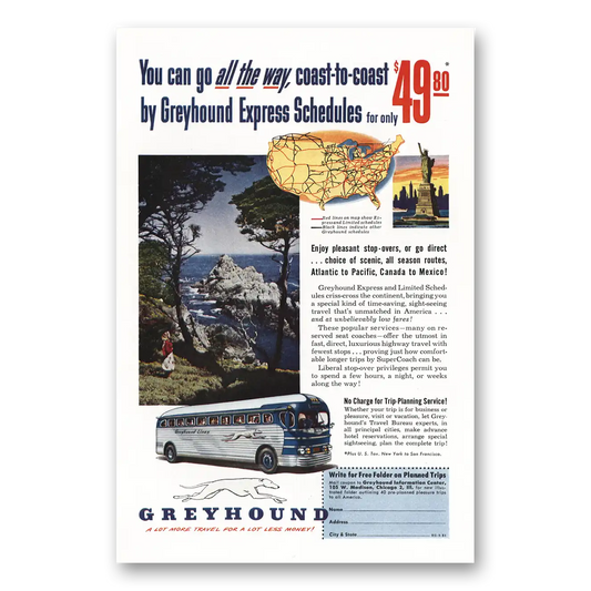 1951 Greyhound All the Way Vintage Magazine Print Ad