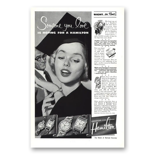 1951 Hamilton Watch Someone You Love Graduate Vintage Magazine Print Ad