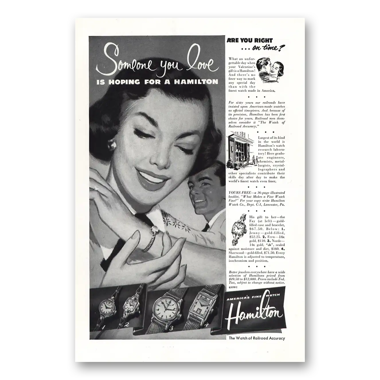 1952 Hamilton Watch Are You Right On Time Vintage Magazine Print Ad