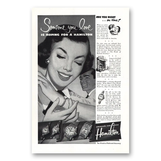 1952 Hamilton Watch Are You Right On Time Vintage Magazine Print Ad