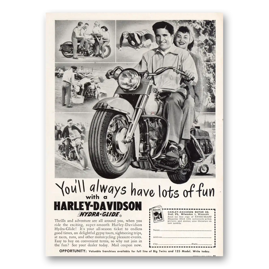 1951 Harley Davidson Hydra Glide Always Have Lots of Fun Vintage Magazine Print Ad