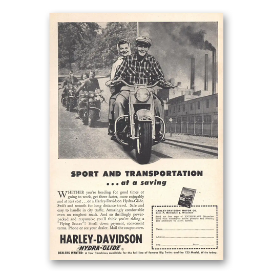 1951 Harley Davidson Sport and Transportation Vintage Magazine Print Ad