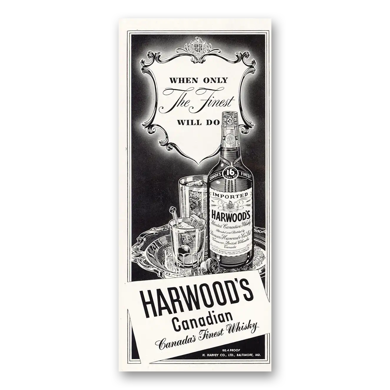 1951 Harwoods Canadian Whisky Finest Vintage Magazine Print Ad