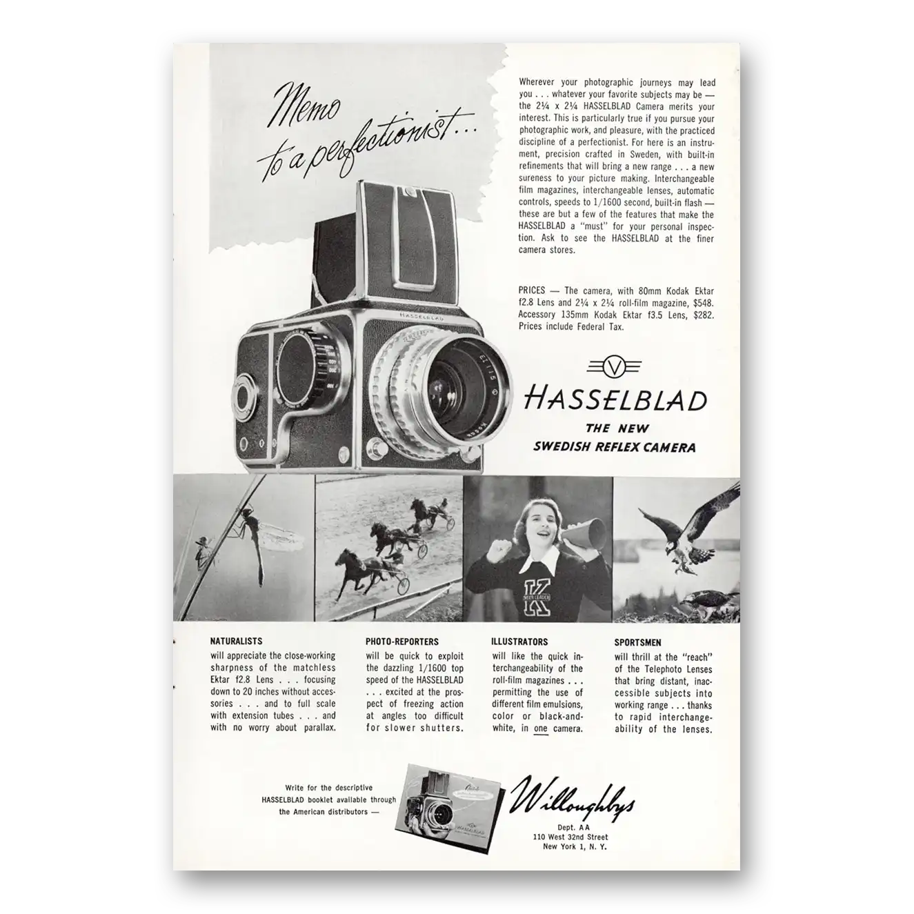 1951 Hasselblad Memo to a Perfectionist Vintage Magazine Print Ad