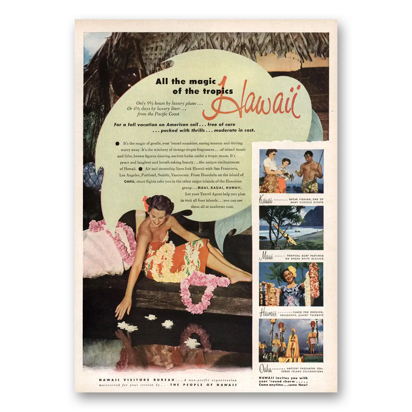 1951 Hawaii All the Magic of the Tropics Vintage Magazine Print Ad