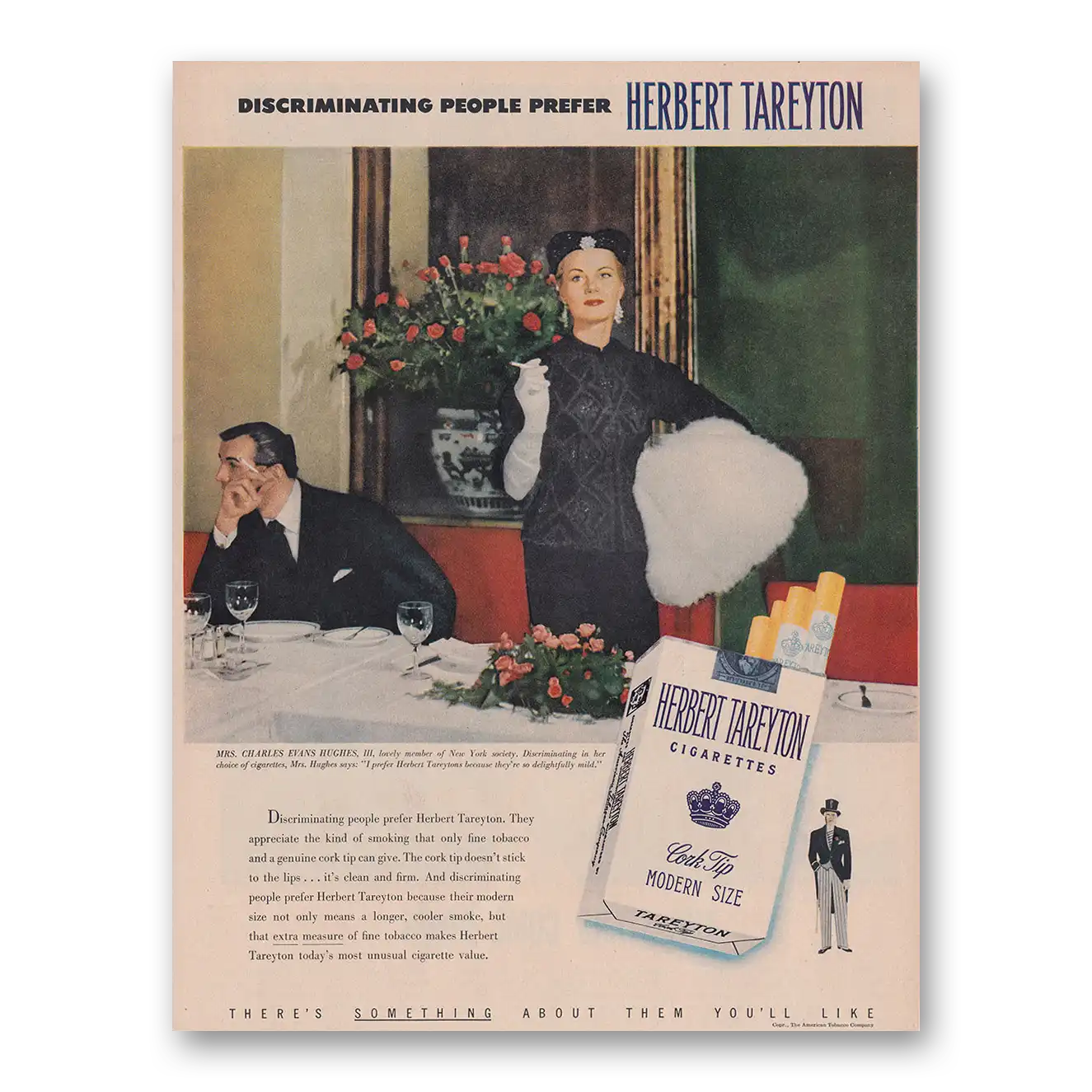 1951 Herbert Tareyton Cigarettes Mrs Charles Evans Hughes III Vintage Magazine Print Ad