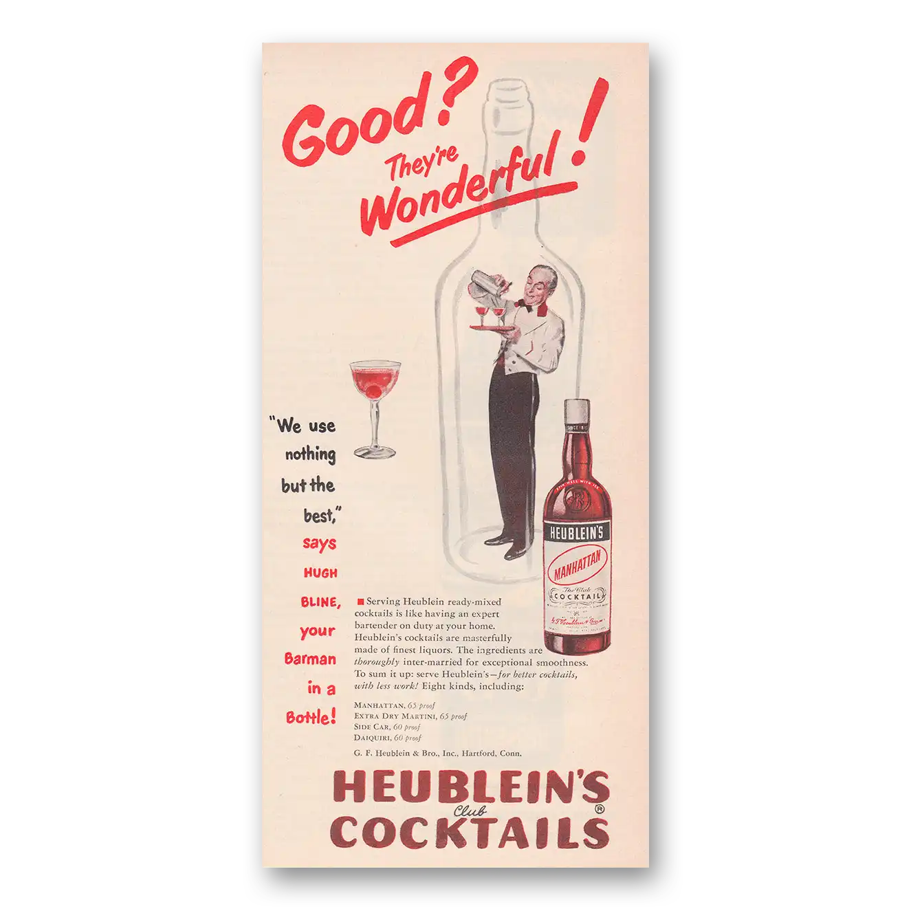 1951 Heublein Cocktails Good They're Wonderful Vintage Magazine Print Ad