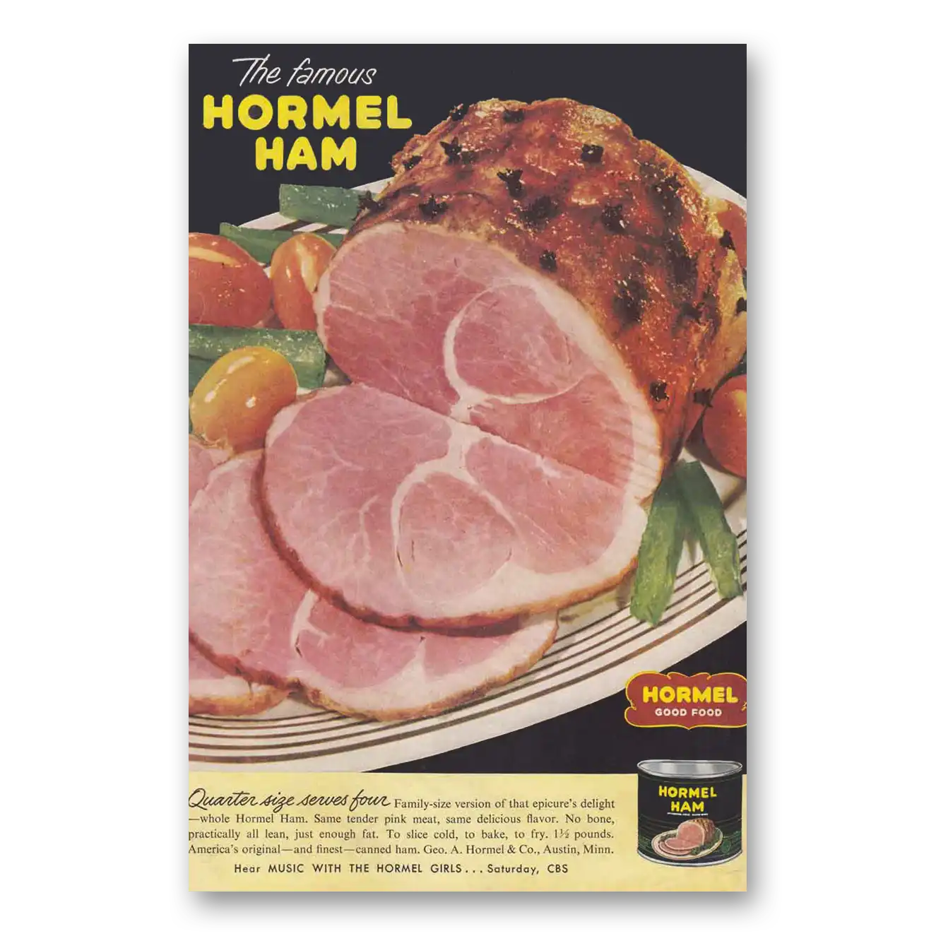 1951 Hormel Ham Ham Quarter Size Vintage Magazine Print Ad