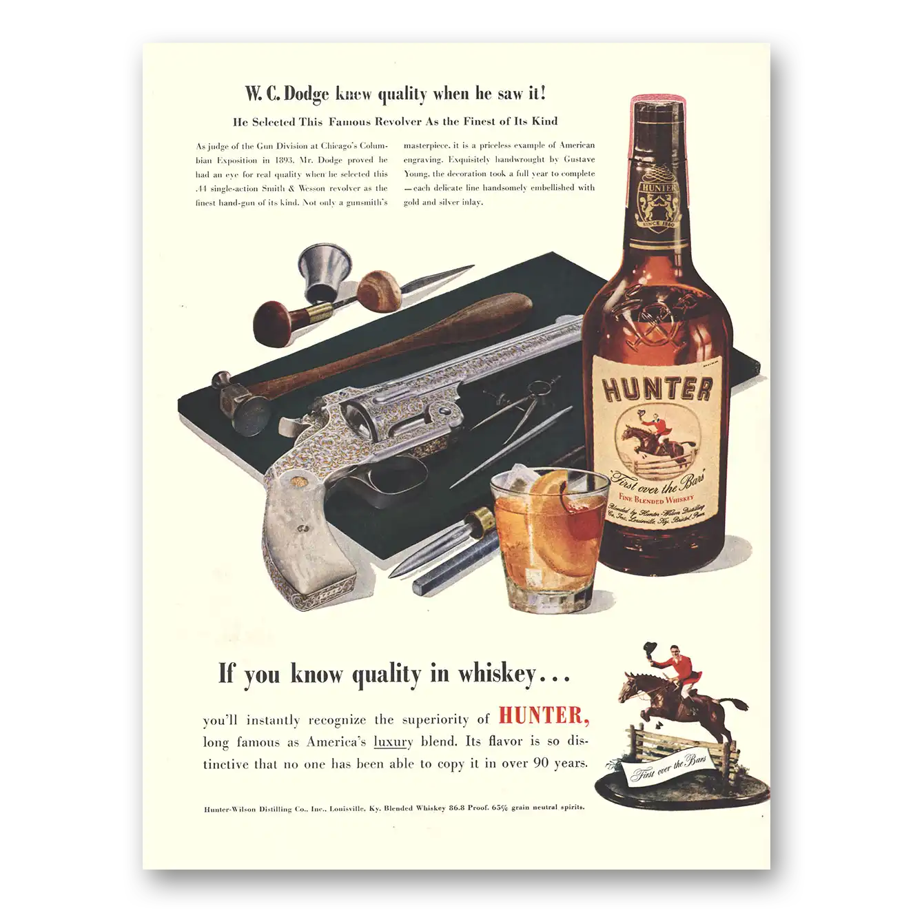 1951 Hunter Whiskey W C Dodge Knew Quality Vintage Magazine Print Ad