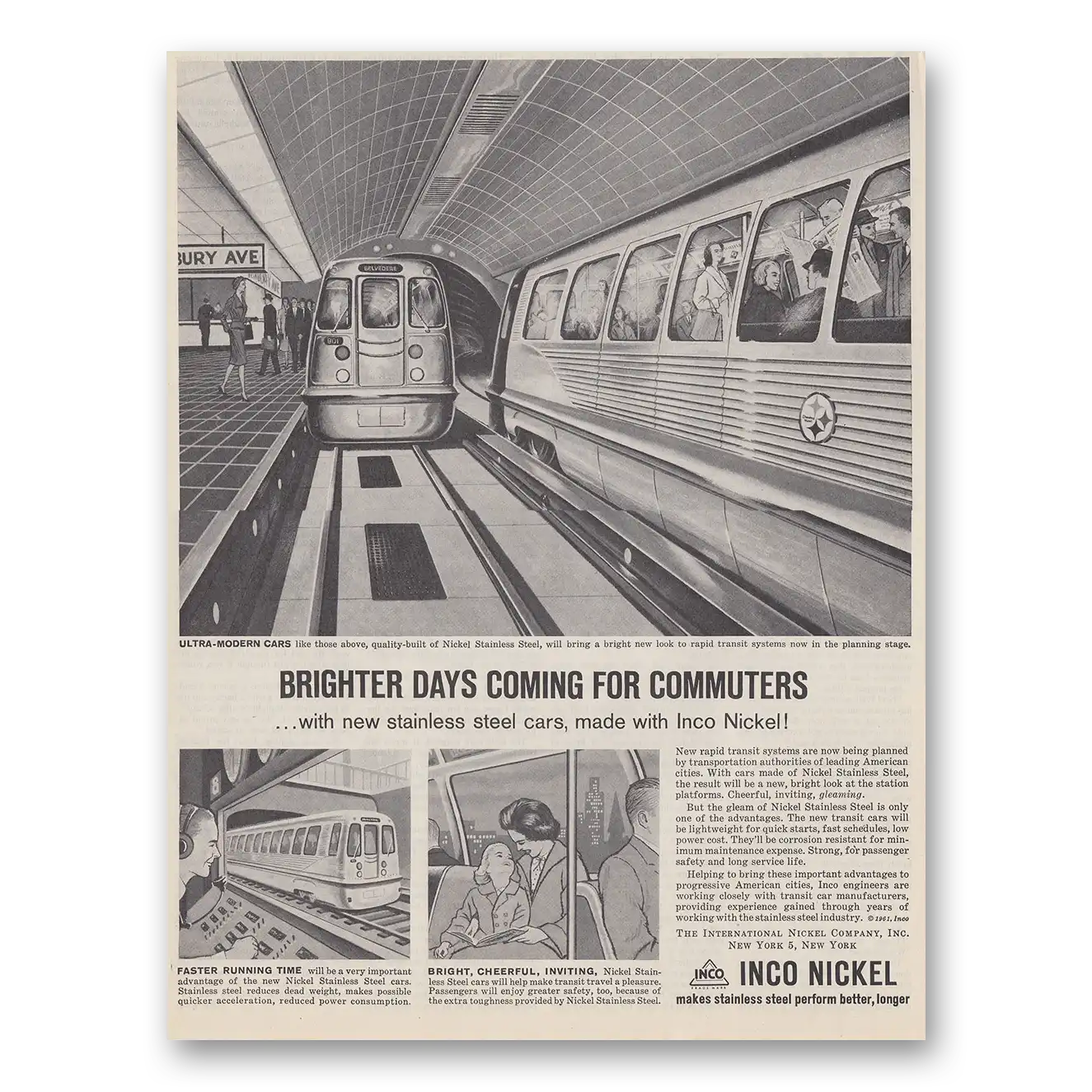 1961 International Nickel INCO Brighter Days Coming for Commuters Vintage Magazine Print Ad