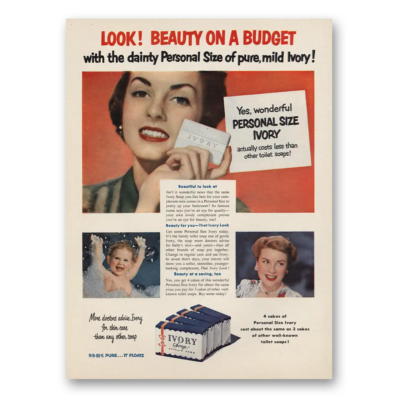 1951 Ivory Soap Personal Size Ivory Vintage Magazine Print Ad