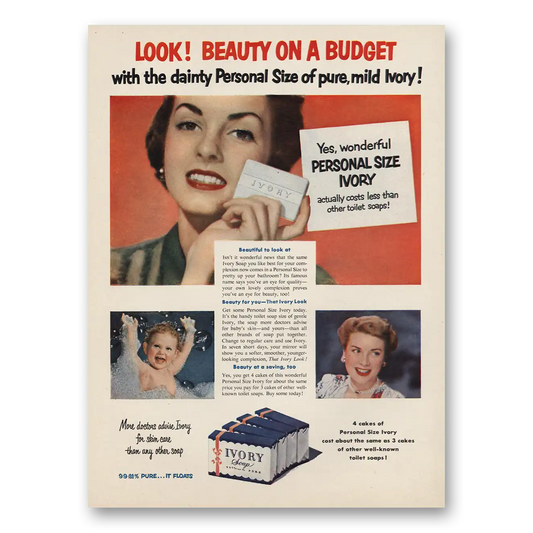 1951 Ivory Soap Personal Size Ivory Vintage Magazine Print Ad